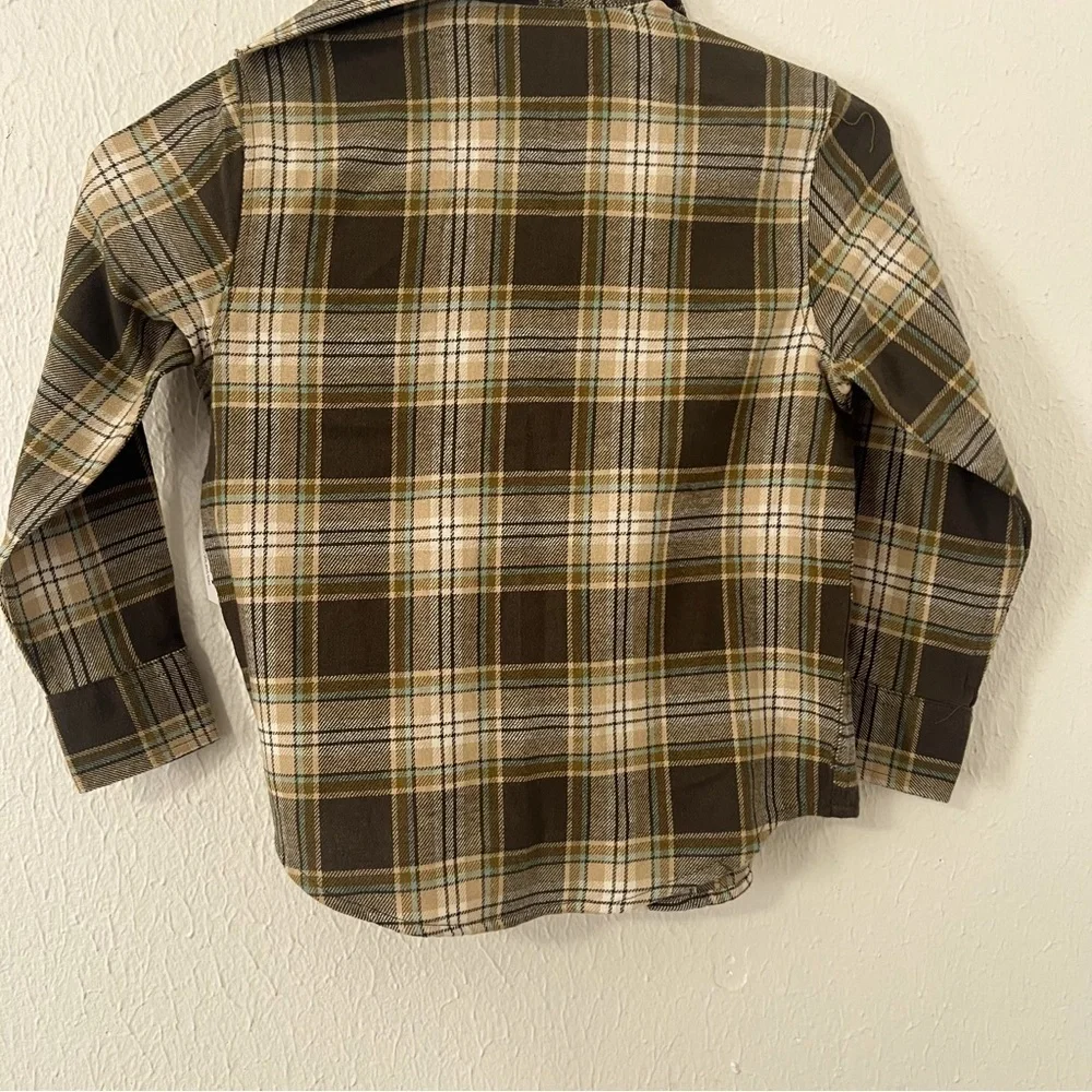 NWT Old Navy Boy Size XS (5) Soft-Brushed Flannel Pocket Shirt Green/Brwn Plaid
